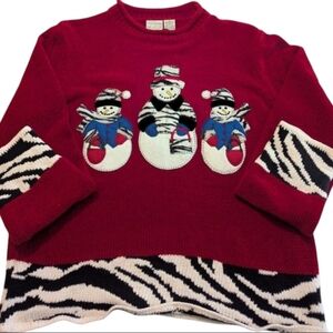 Vintage Carolina Colours Snowman Christmas Sweater M Red Zebra Trim 80s 90s